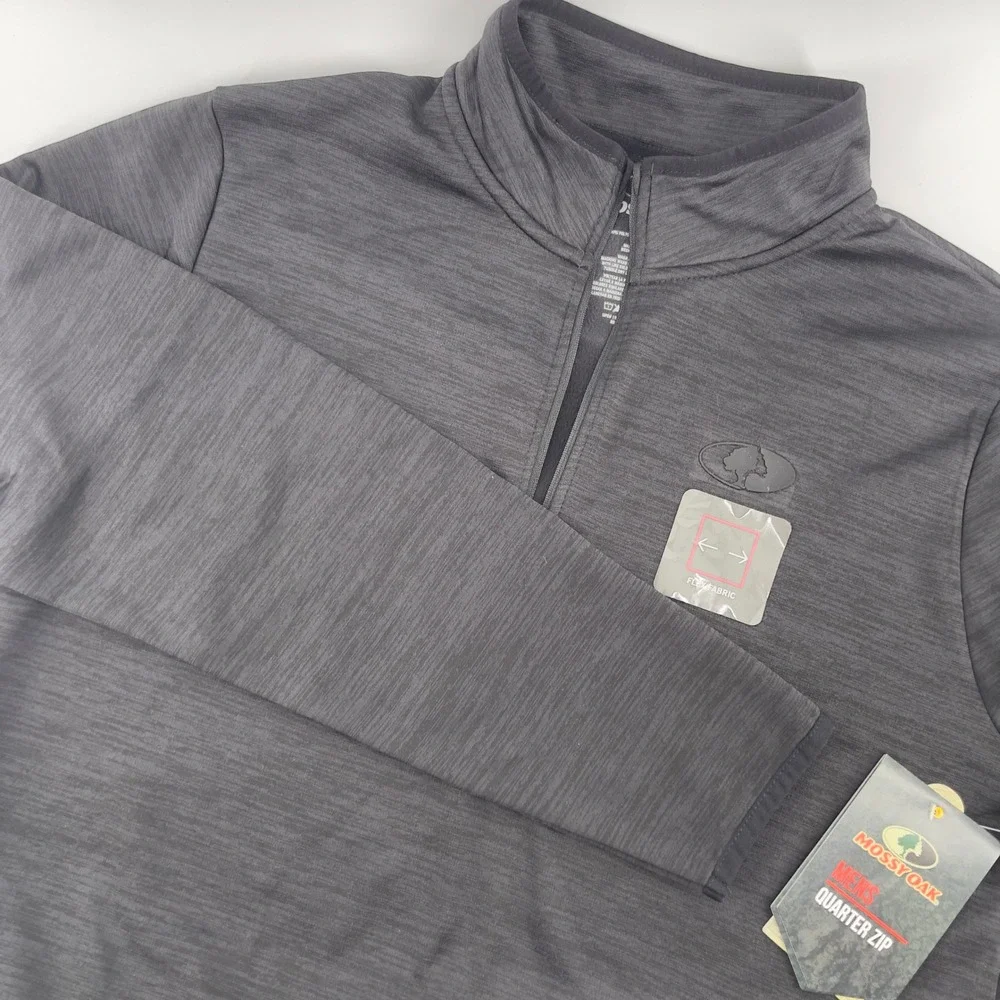 NEW Mossy Oak Quarter Zip Pullover Men's Gray Flex‎ Fabric Large